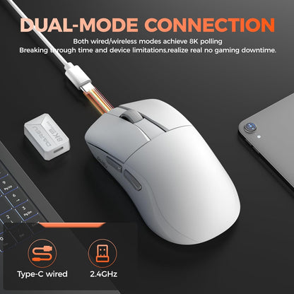 DAREU A950 Wing 8K Lightweight Wireless Gaming Mouse 1.23oz (35g), Custom PAW3950 30K Optical Sensor, Wired/Wireless Dual 8k Polling Rate, Symmetrical, 5 Programmable Buttons,70H Battery