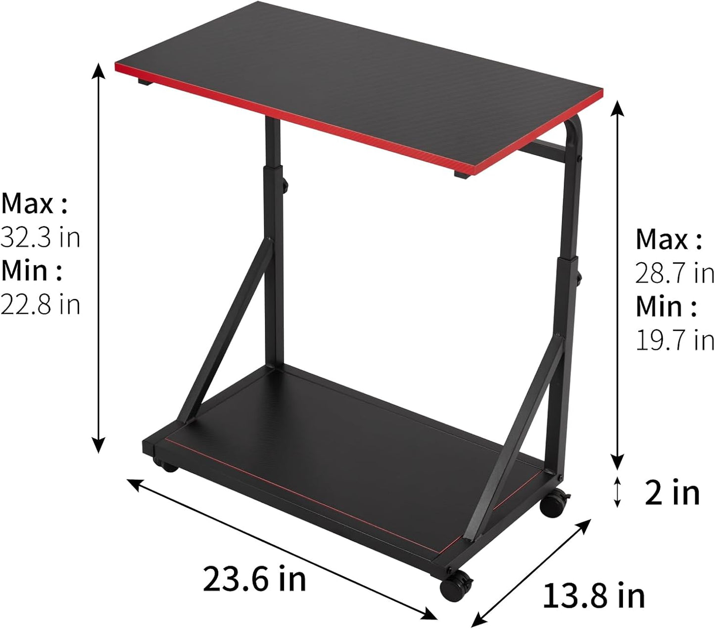 Ergonomic Height Adjustable Computer Tower Stand, 2-Tier CPU Holder Cart Under Desk, PC Floor Stand for Office Gaming Black and RED