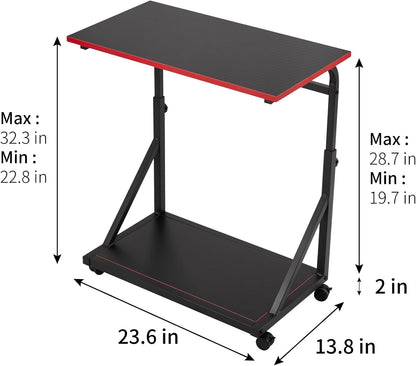 Ergonomic Height Adjustable Computer Tower Stand, 2-Tier CPU Holder Cart Under Desk, PC Floor Stand for Office Gaming Black and RED