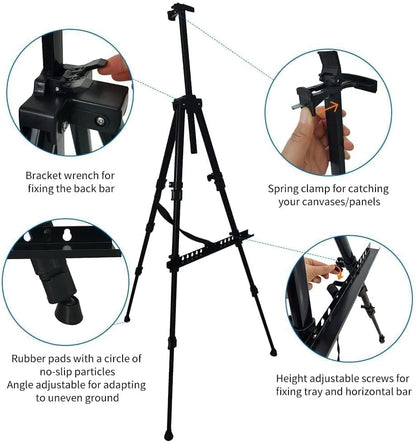 RRFTOK Easel Stand for Sign and Painting: Art Portable Adjustable Metal Tripod Easels for Display Height from 17 to 66 Inch -Canvas Stand for Table-Top/Floor Paint for Artists Adult Holder or Teen