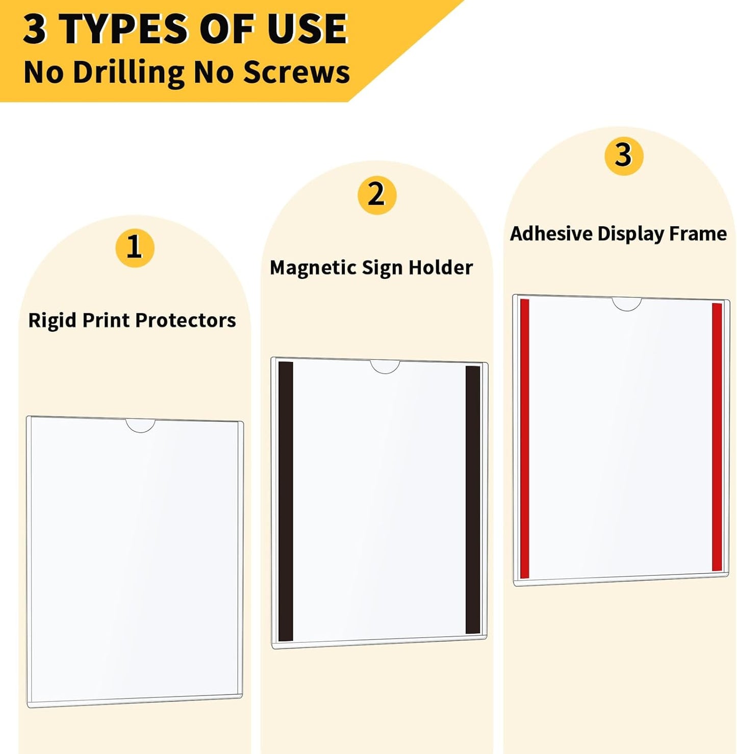 10 pack Magnetic Sign Holder 8.5 x 11 Wall Mount | Adhesive Document Frame for Posters, Menus, Notices | Rigid Plastic Sheet Protector with Strong Magnet Strips & Adhesive Tape | for Office Door, Retail Glass, Metal Surfaces