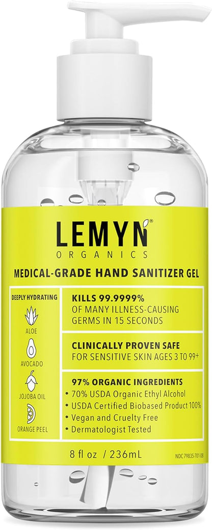 Medical Grade Hand Sanitizer Gel - 97% ORGANIC - 8 FL.OZ. with PUMP