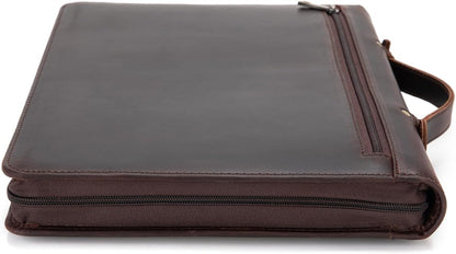 Genuine Leather Portfolio with Hidden Handle, Zippered Front Pocket, Business Padfolio for Men and Women, 8.5 x 11 Legal Pad Notebook Holder, Office Letter Notepad Folio, Dark Brown