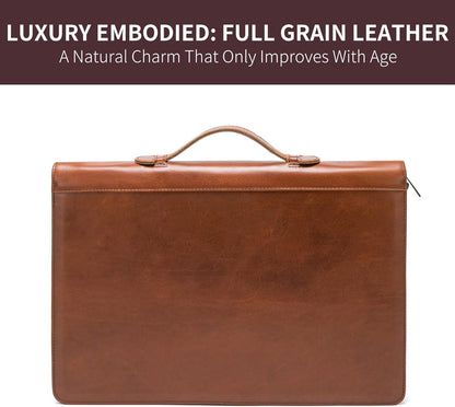 Personalized Genuine Leather 3 Ring Binder Portfolio, Custom Engraved 8.5 x 14 Legal Size Pad Padfolio, Hidden Handle, 15” Laptop Organizer, Zip Professional Business Folio, Brown, Oil Tanned