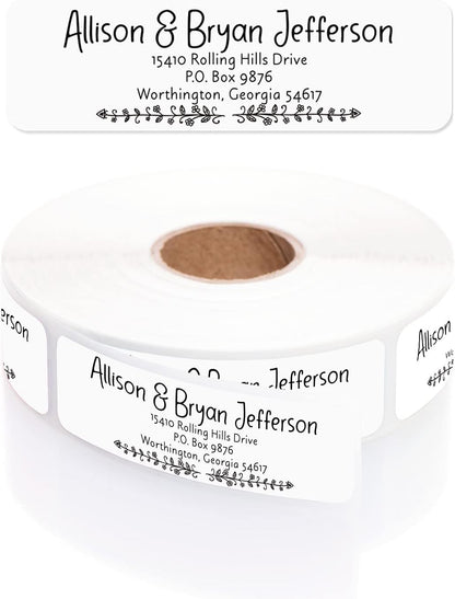 Black and White Botanical Rolled Address Labels / 250 Personalized Return Address Labels/Designer Address Stickers in Elegant Plastic Dispenser