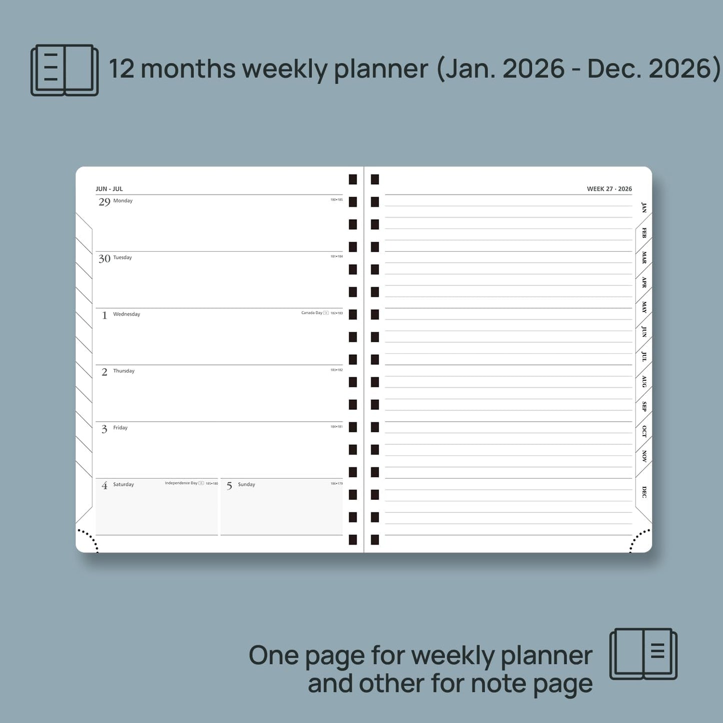 POPRUN 2026 Planner Weekly Notebook (Jan-Dec), Medium 8.5''x 6.5'' - Agenda 2026 Calendar Book with Monthly Tabs, Inner Pocket, Spiral Soft Cover, 100 GSM - Claret