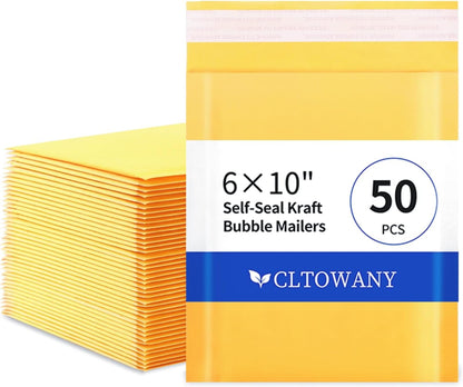 Kraft Bubble Mailers 6×10' Inch 50 Pack Yellow shipping envelopes Self-Seal Padded Mailing Envelopes for Jewelry Makeup Supplies and Small Business Packaging