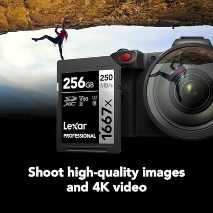 Lexar 256GB (2-Pack) Professional 1667x SD Card, UHS-II, C10, U3, V60, Full HD, 4K, Up To 250MB/s Read SDXC Memory Card, for Professional Photographer, Videographer, Enthusiast (LSD1667256G-B2NNU)