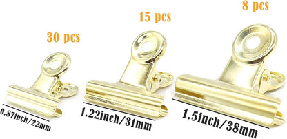 YCVIORING Gold Bulldog Binder Paper Clips, Assorted Sizes Set, Paper Clamps for School, Office and Home Kitchen (53 Pack)