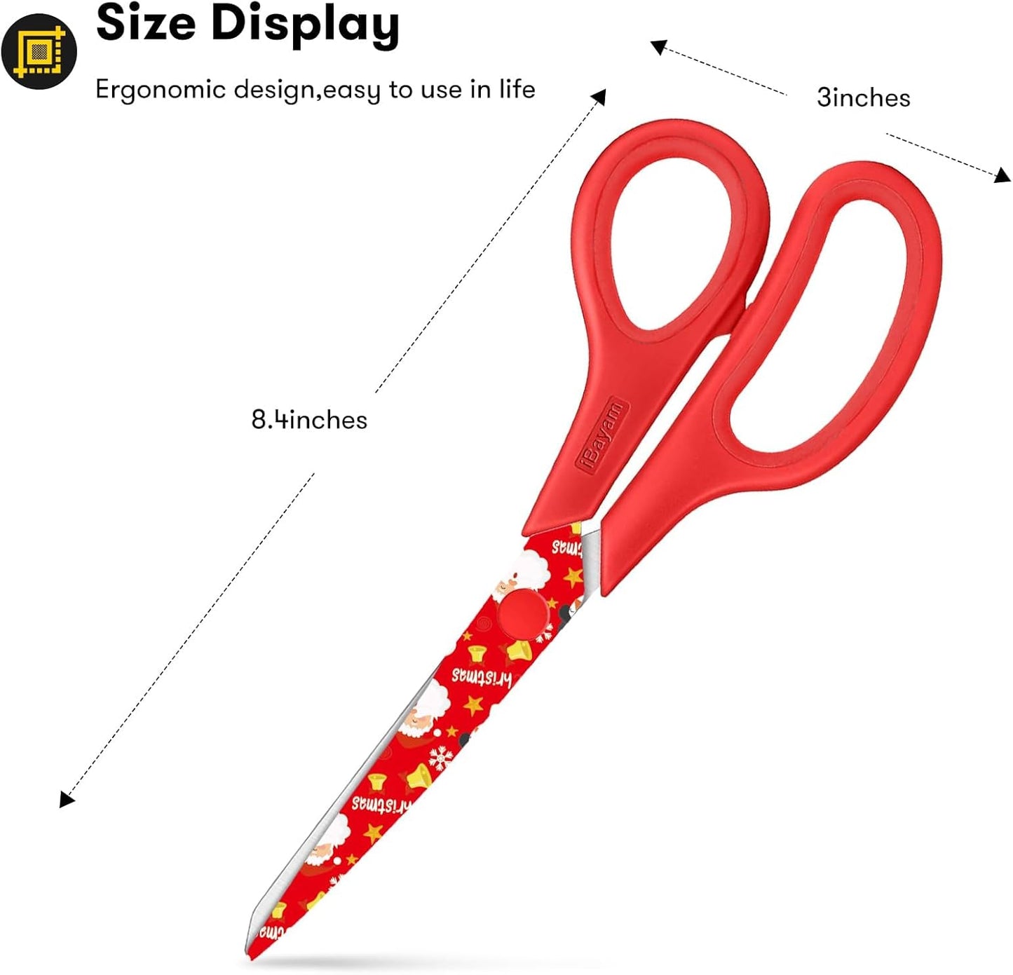 iBayam All Purpose Scissors for Construction Scrapbook Kraft Craft Paper, Gifts Wrapping Packing Paper Cutter Tool, 3 Pack Ultra Sharp 8" Thick Blade Comfort-Grip Scissors for Moving Package Supplies