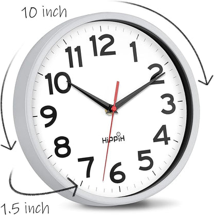 HIPPIH Wall Clock 2 Pack, 10 Inch Modern Wall Clocks Battery Operated, Non Ticking Silent Clock, Simple Small Analog Clocks for Living Room, Bedroom, School, Office Decor, Silver