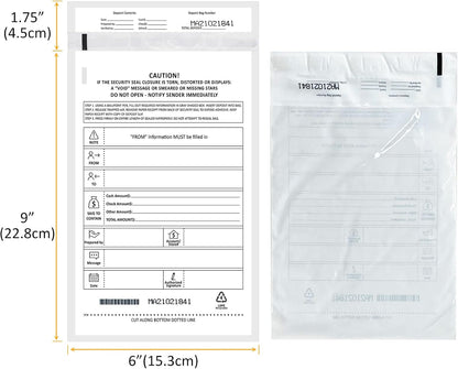 Deposit Bags Security Pocket Bank 6 Inch x 9 Inch (White, 500 Pack)