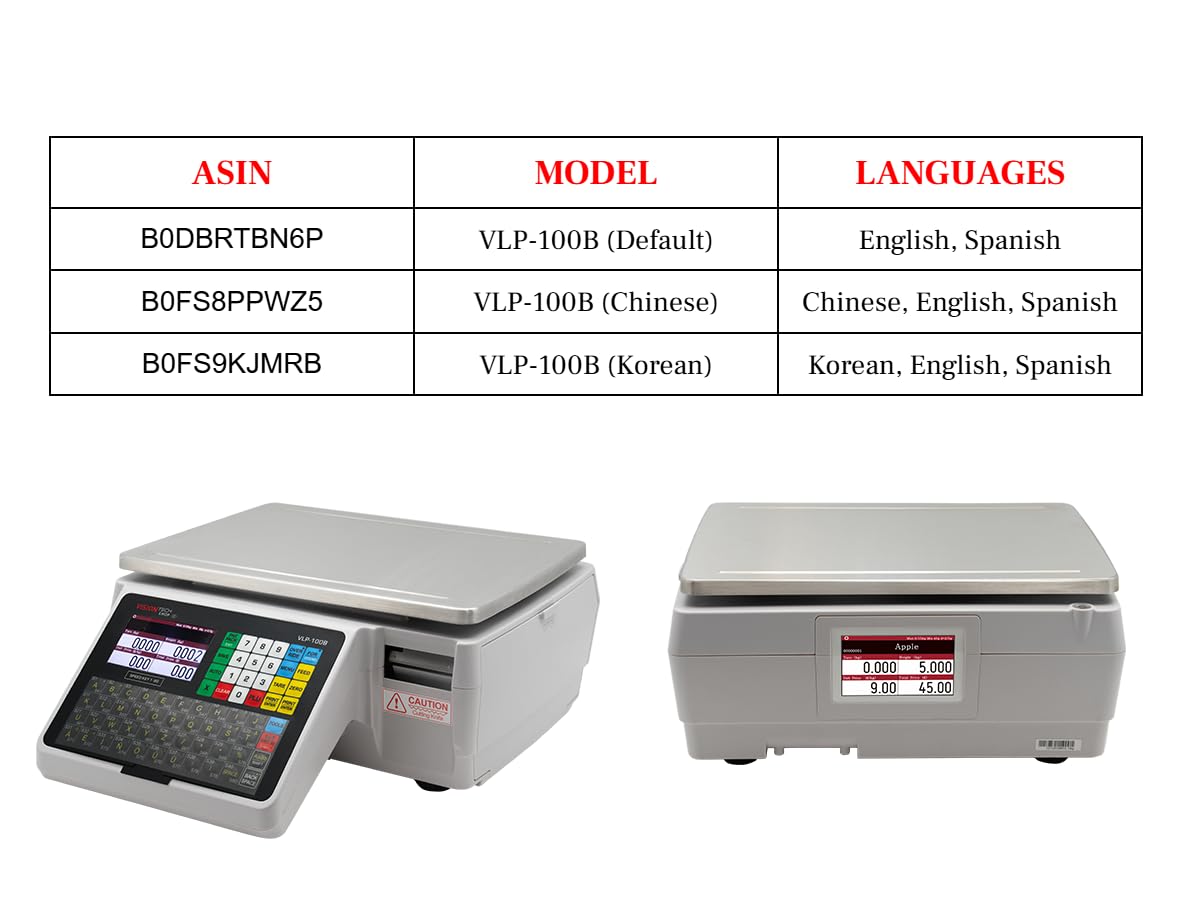 VisionTechShop VLP-100B Label Printing Scale, Capacity 30/60lb Readability 0.01/0.02lb, NTEP Legal for Trade, (Korean Option)
