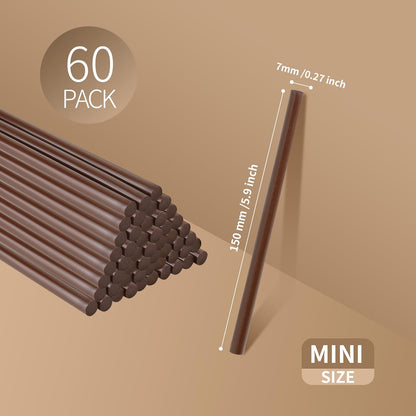 MATUFF Brown Hot Glue Sticks Mini 0.27" x 5.9 inches, Hot Melt Mini Colored Glue Sticks for All Temperature Mini Glue Guns, for DIY Craft Arts and Wedding Cards, Stamp Sealing, Bulk hot Glue 60 Pack