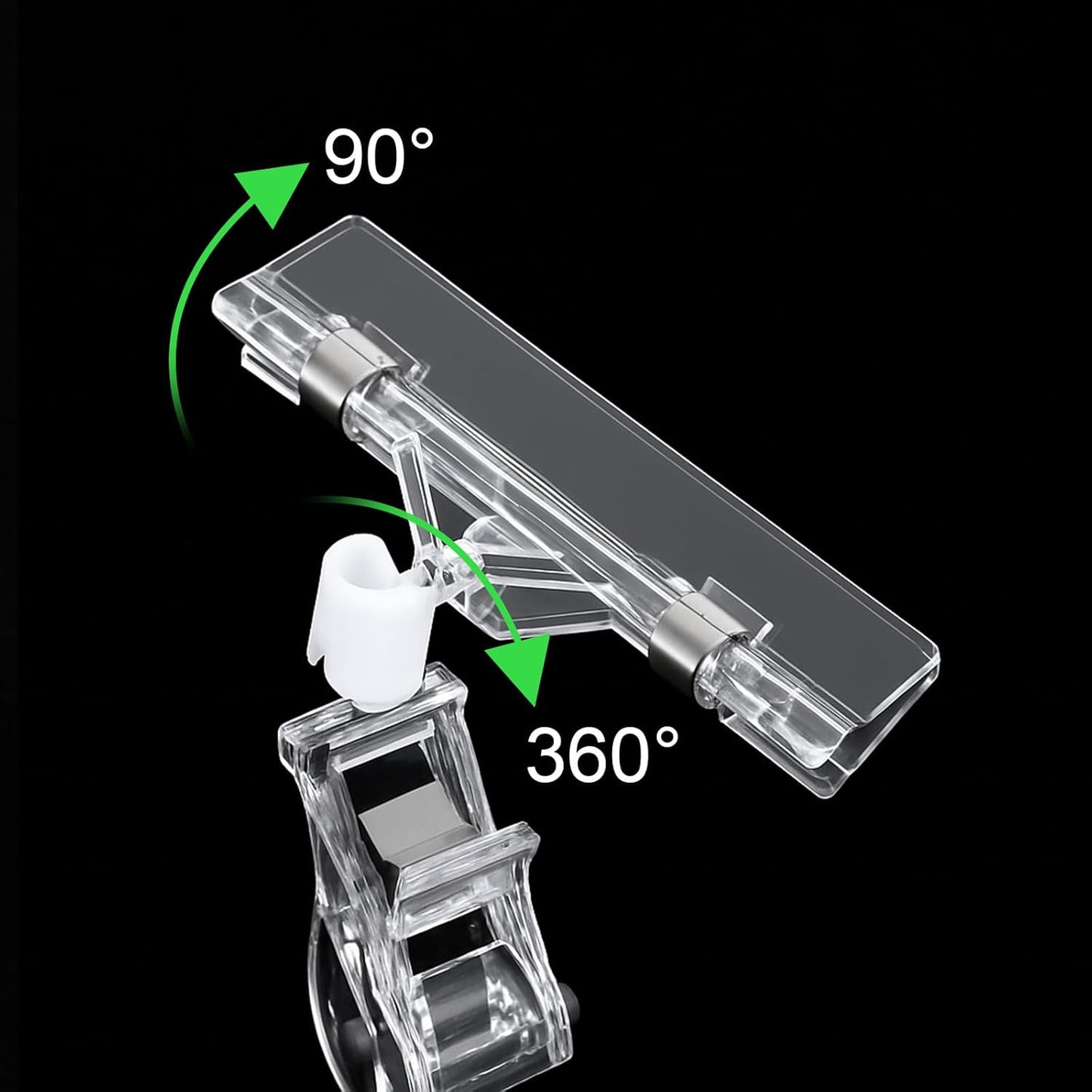 60PCS Clear Sign Holder Clips for Retail Display, Plastic Price Sign Clamps Label Tag Acrylic Clips, Merchandising Rotatable Pop Clips for Retail Rack, Baskets or Cards