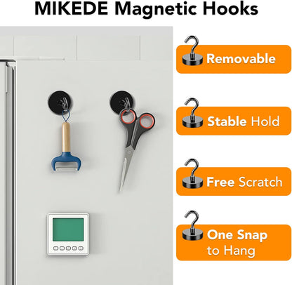 MIKEDE Magnetic Hooks, 80LB+ Strong Magnets Hooks Heavy Duty, Black Magnetic Hooks Fridge Magnets Neodymium with Hooks, Garage Hooks for Cruise, Classroom, Home, Kitchen - 6 Pack