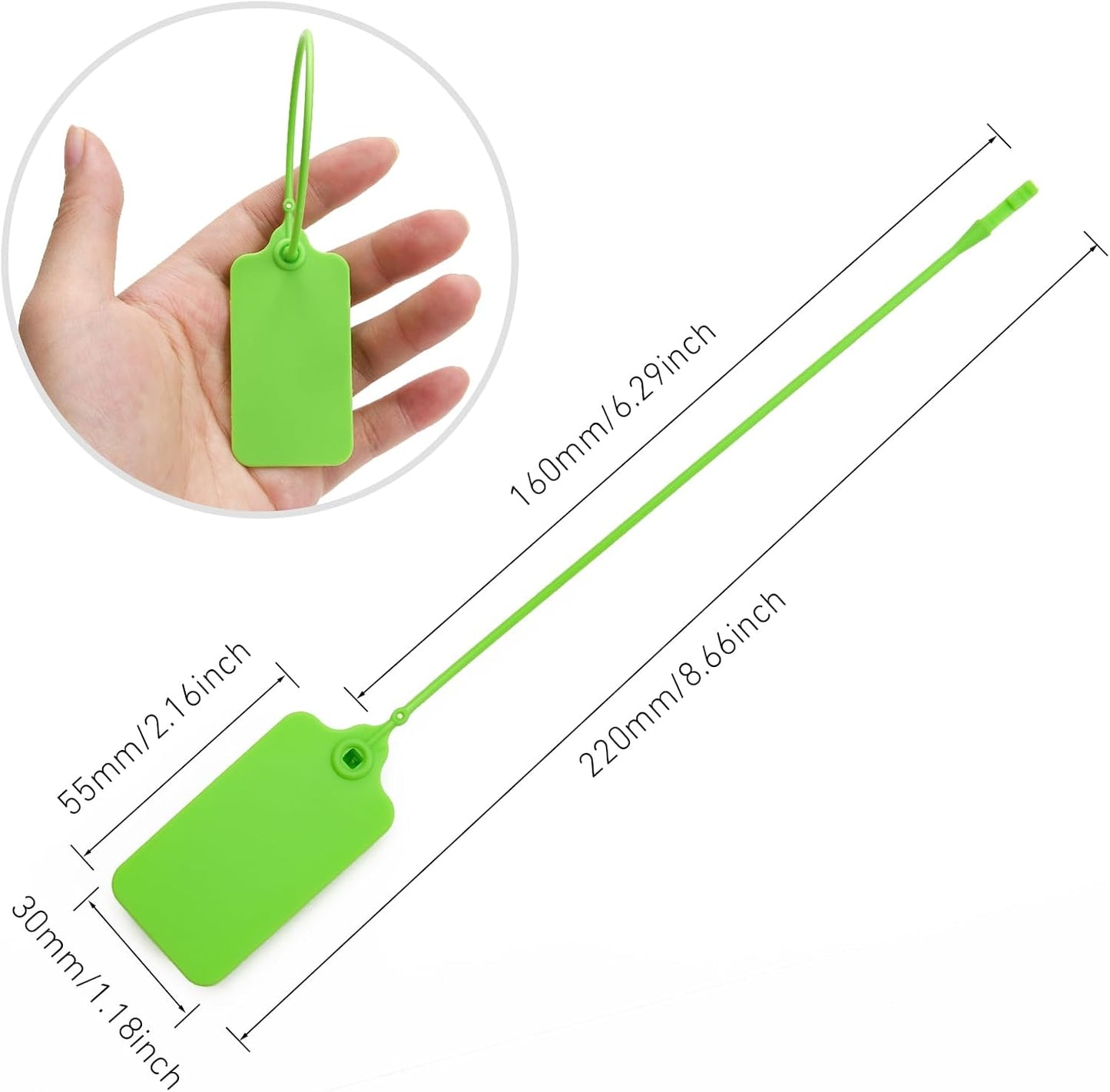 50 Green Blank Plastic Tags for Labeling Waterproof Hanging Labels Writable Tags Seal Plastic Marking Label for Clothes Bags Keys Inventory with One Marker Pen