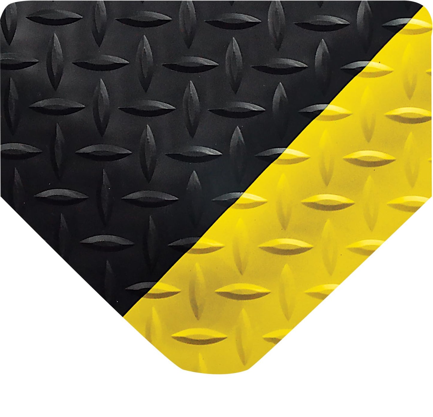 Wearwell 414.1516x2x4BYL Diamond-Plate SpongeCote UltraSoft Mat, 4' Length x 2' Width x 15/16" Thick, Black with Yellow