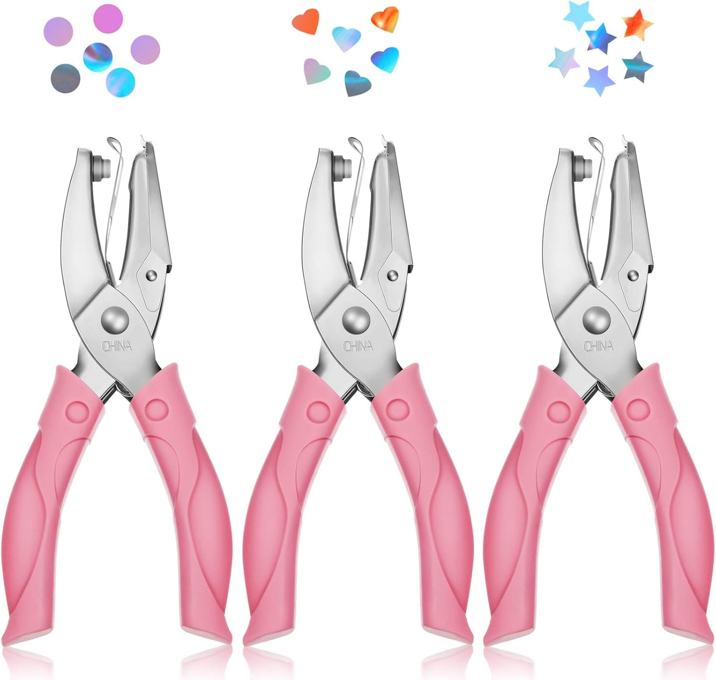 3 Pcs Hole Punch Shapes Single Hole Paper Punchers for Crafts Handheld Metal Punch with Soft Grip 0. 25 Inch Circle 0. 2 Inch Star 0. 22 Heart Holes for DIY Craft Tags Clothing Ticket Scrapbook Tool