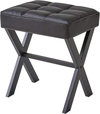 IBUYKE Square Makeup Stool with X-Leg Foot Rest, PU Footrest, Ottoman Seat Vanity Stool, Multi-Use as Small Side Table, for Bedroom, Living Room, Black LG-71B