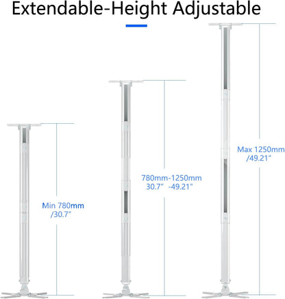 suptek White Projector Ceiling Mount Bracket Fits Flat or Sloped Ceiling Height Adjustable with Extendable Length 30.7-49.21inch,for LCD/DLP Projectors,White (PR05LW)
