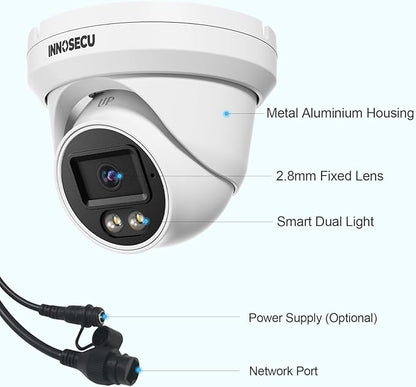 5MP PoE Camera Outdoor, Dome Security Surveillance Camera, Smart Dual Light Color Night Vision, Waterproof IP67, Built-in Mic, 2.8mm Lens 110°,Human&Vehicle Detection,IND5GD93B (White)