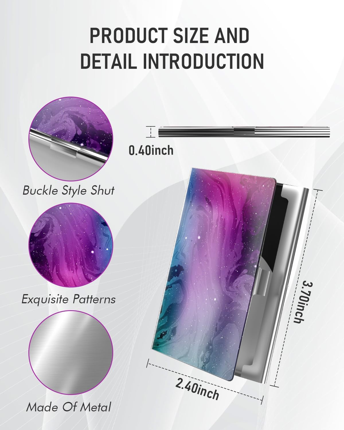 Business Card Metal Slim Organizer, Professional Stainless Steel Square Pocket Wallet for Office Workers, Compact and Portable for Pockets (Purple Starry Sky)