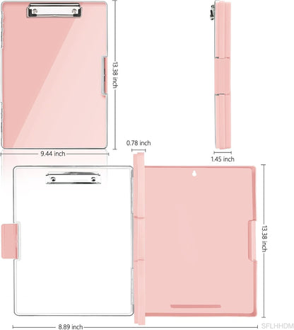 Clipboard with Storage,Heavy Duty Clip Boards 8.5x11 with 2 Storage Case,Clear Visible Top Panel Storage Clipboards,Side Opening Clip Boards,Nursing Clipboard Folder Case for Office Supplies-Pale Pink