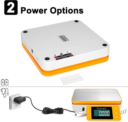 Fuzion Shipping Postal Scale - Package Scale 110LB x 0.1oz, Large LCD Display, 5 Units, Digital Scale for Packages, Postage - Dual Power Supply (Batteries & Adapter)