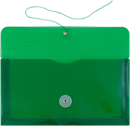 JAM PAPER Plastic Envelopes with Button & String Tie Closure - #10 Business Booklet - 5 1/4 x 10 - Green - 12/Pack