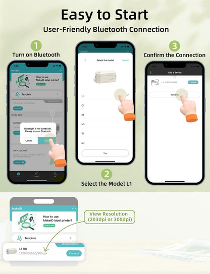 Makeid L1 HD Label Maker Machine with Tape, Portable & Rechargeable Label Makers Compatible with 9 12 16mm Waterproof Tape, Mini Bluetooth Labeler for Organizing Office Home School, 300DPI Green Tape