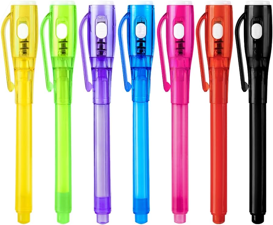 Invisible Ink Pens, Upgraded Spy Invisible Ink Pen with UV Light Magic Marker for Secret Message and Kids Christmas Goodies Bags Toy (7pcs)