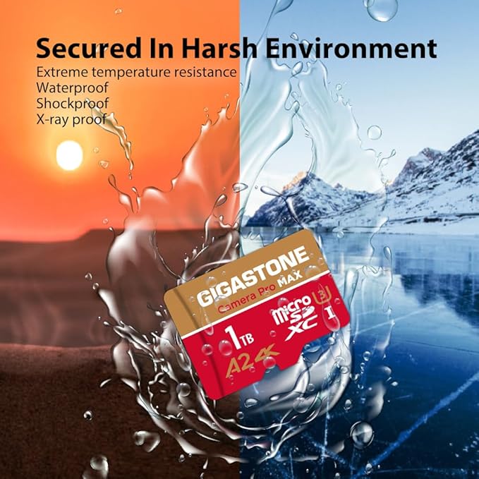 【5-Years Data Recovery】 GIGASTONE 1TB Micro SD Card, 4K Camera Pro MAX, 4K Video Recording for GoPro, DJI, Drone, R/W up to 170/140 MB/s MicroSDXC Memory Card UHS-I U3 A2 V30, with Adapter