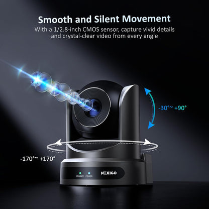 NexiGo Conference Room PTZ Camera System with 10X Optical Zoom, Remote Control, USB Output & Autofocus for Live Streaming, Meetings, Church Services, Education, for OBS/Zoom/Skype | Easy Setup