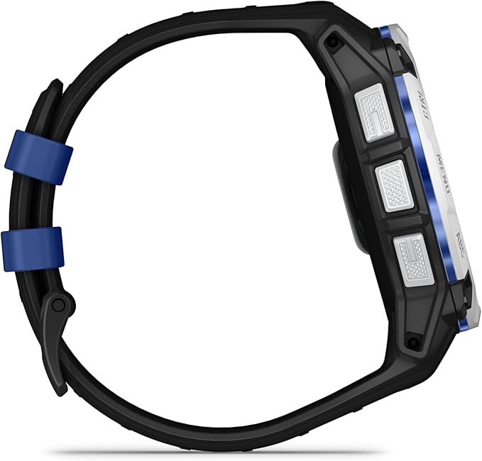 Garmin Instinct® 3 – 50 mm, Solar, Rugged Outdoor GPS Smartwatch, Built-in Flashlight, Supernova Collection Limited Edition Color, Whitestone with Black/Bolt Blue Silicone Band