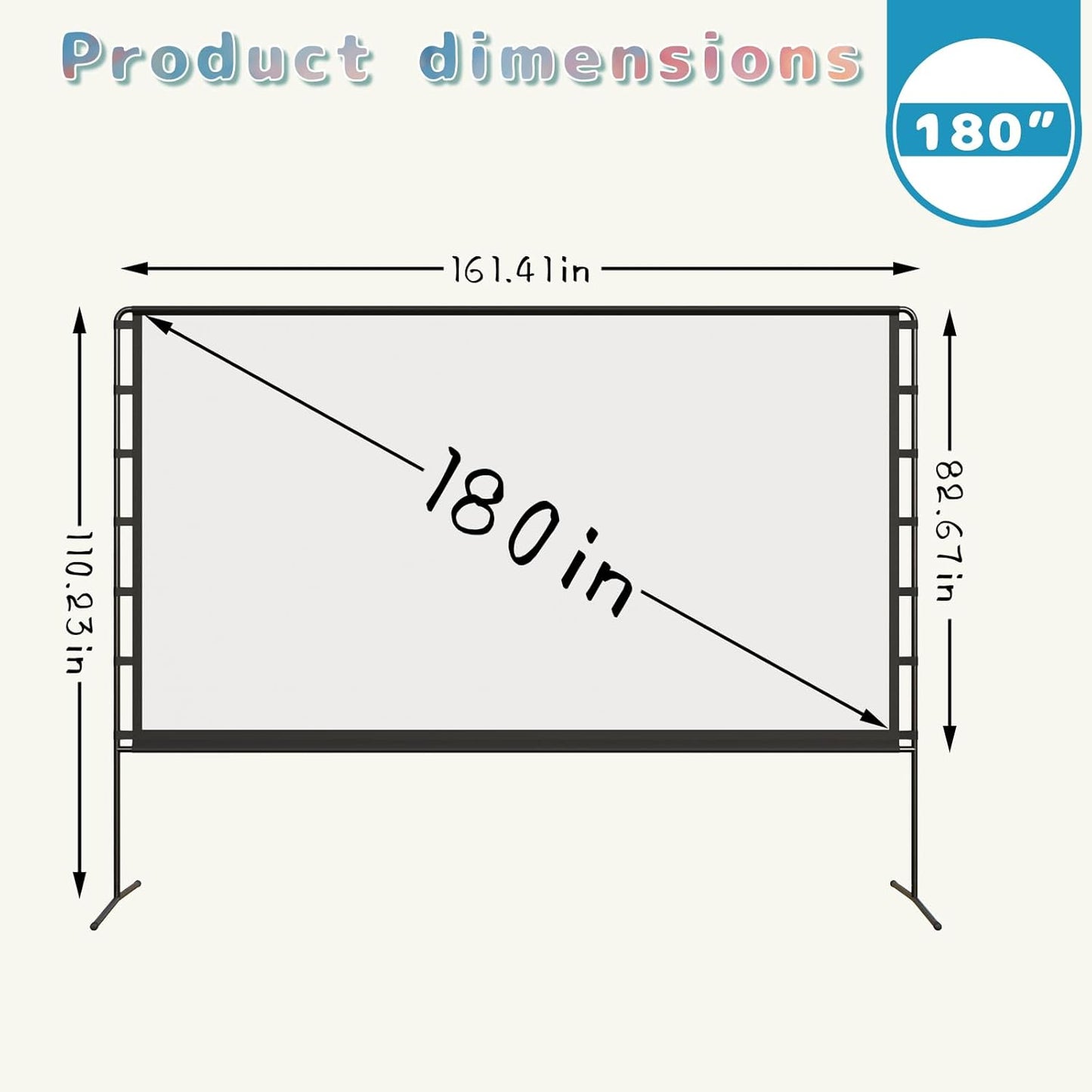 Projector Screen with Stand, 180 inch Foldable Outdoor Projector Screen 16:9 HD 4K Portable Projector Screen 1.1 Gain Outdoor Movie Screen with Carry Bag for Home Theater or Office