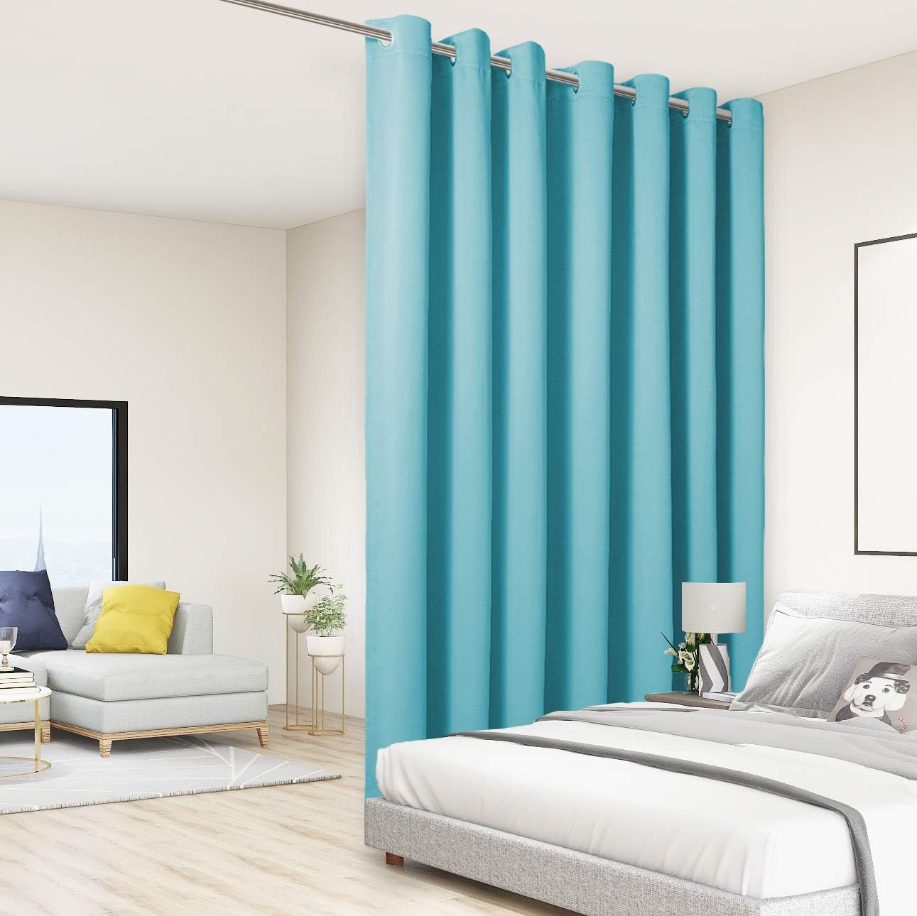 BONZER Extra Wide Room Divider Curtain Total Privacy Wall Noise Reducing Blackout Curtains for Apartment, Studio, 108L x 150W Inch (9L x 12.5W ft), 1 Panel, Teal