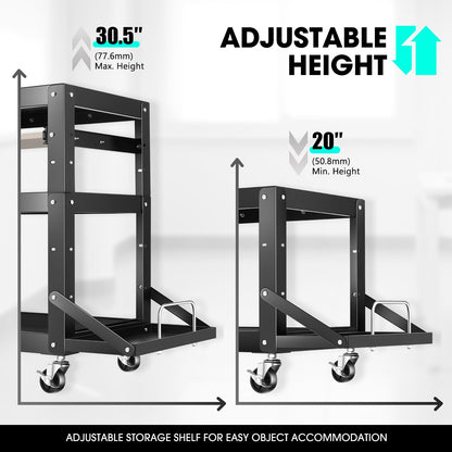 DNA MOTORING Steel AV Cart 3-Layer Rolling Projector Utility Cart, 24" X 18" X 20" - 30.5" Height Adjustable, with Wheels, Pullout Keyboard Tray, Power Strip, Cord Management, TOOLS-00495