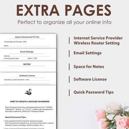 Elegant Password Book with Alphabetical Tabs - Hardcover Password Book for Internet Website Address Login - 5.2" x 7.6" Password Keeper and Organizer w/Notes Section & Back Pocket(Brown)