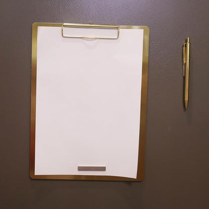Stainless Steel Magnetic Clipboard with Pen - Multiple Sizes, Magnetic Design, Essential for Office and Home (Gold 6.3 x 9.3 Inches)