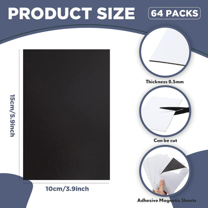 Macarrie 4 x 6 Adhesive Magnetic Sheets with Adhesive Backing Cuttable Magnetic Paper Stickers Flexible Peel and Stick for Picture Crafts Die Storage Photos(64 Pcs)