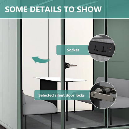 Office Sound Booth with Audio Privacy - Soundproof Recording Booth Includes Green Frame with Curved Corners,Soundproof Room with Light,Steel Plate Structure for Negotiation (90.55IN×70.27IN)