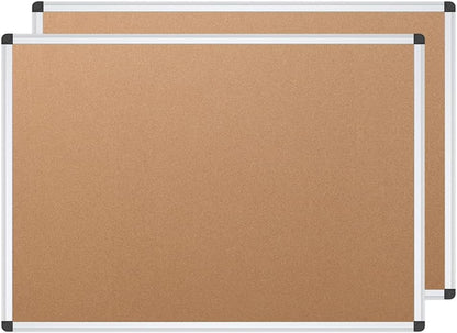 VIZ-PRO Cork Notice Board, 36 X 24 Inches, Pack of 2, Silver Aluminium Frame