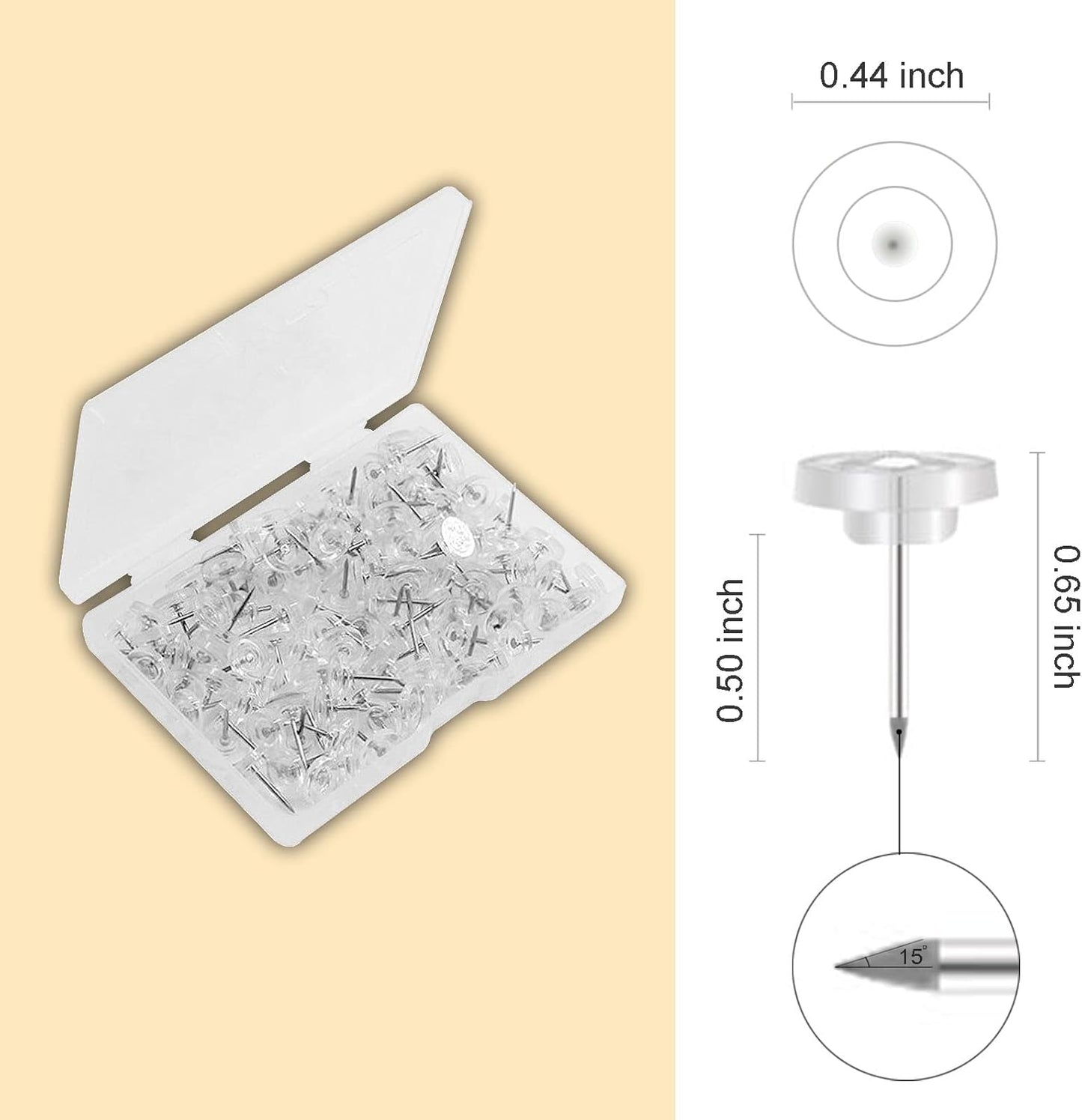 Clear Push Pins,Flat Thumb Tacks for Wall Hangings,60 Count Clear ThumbTacks for Cork Board,Transparent Plastic Head with Steel Point Easy to Inset Map/Photo/Posters/Postcards Office Home Decorative