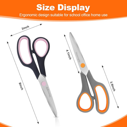 Scissors for Office School Supplies, Hnncugty 8" Scissors All Purpose Bulk Set of 6-Pack, Sharp Shears for Home Craft Sewing Fabric Middle School Student Teacher Supplies, Comfort Right/Left Handed
