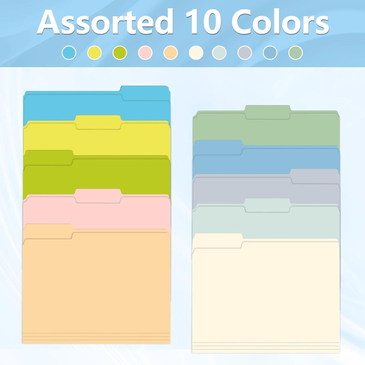 File Folder, HERKKA 120 Pack 1/3 Cut Tab File Folders, Letter Size, Assorted 10 Colors, Colored File Folders Great for Organizing and Filing