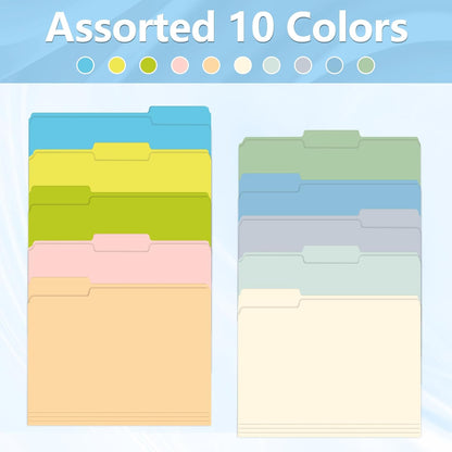 File Folder, HERKKA 120 Pack 1/3 Cut Tab File Folders, Letter Size, Assorted 10 Colors, Colored File Folders Great for Organizing and Filing