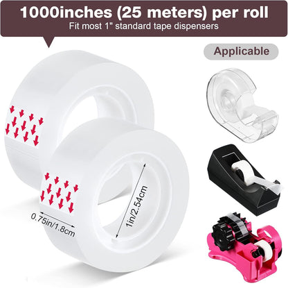 Pasimy 96 Rolls Clear Tape Bulk Strong Sticky Transparent Tape Refills for Dispenser, Office, Home, School, Wall, Carpet, 3/4 x 1000 Inches(Red)