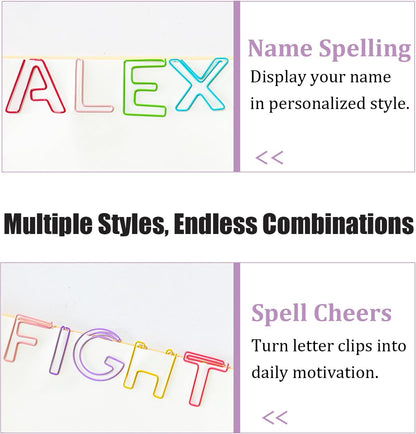 52 Pcs A-Z Stainless Steel Paper Clips - Alphabet Letter Clips for Office & School with Storage Box Assorted Color (26 Letters)