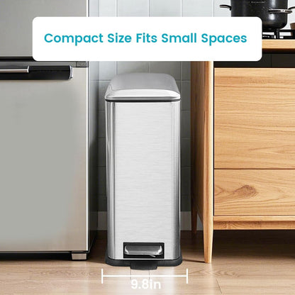 8 Gallon Trash Can, Stainless Steel Kitchen Trash Can with Removal Inner Bucket and Soft-Close Lid, Step on Trash can 30 Liters, Durable Metal Garbage Can for Home, Bathroom, Office
